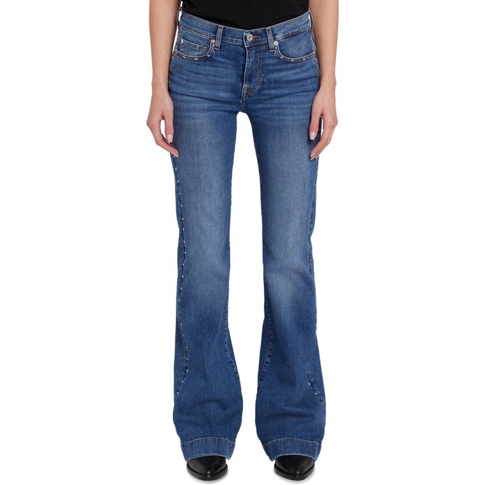 7 For All Mankind Dojo Flare Jeans Jukebox Blue Studded Size 33